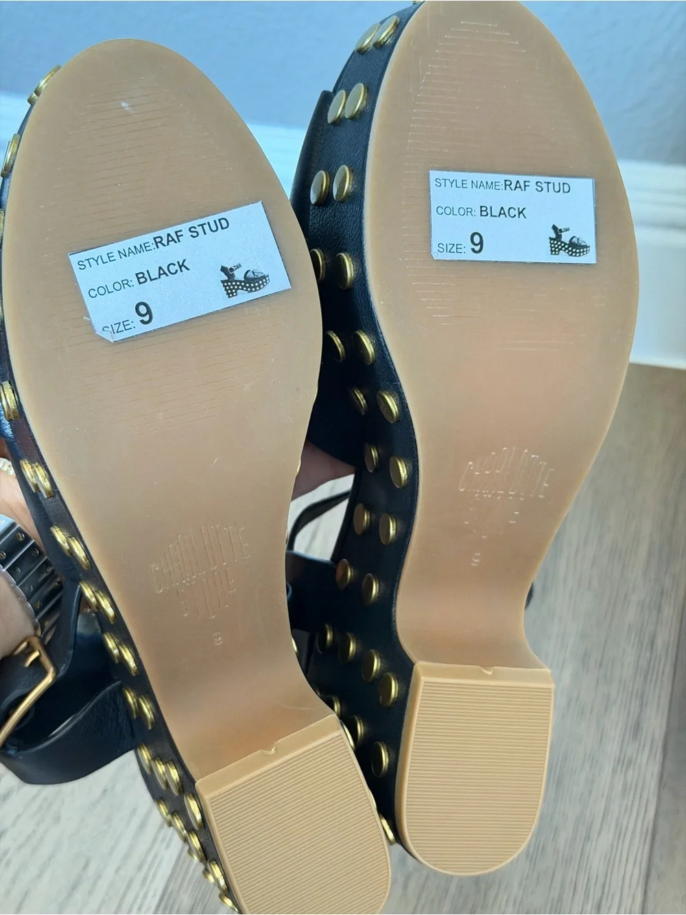 Charlotte stone black Platform Sandal with Gold studs